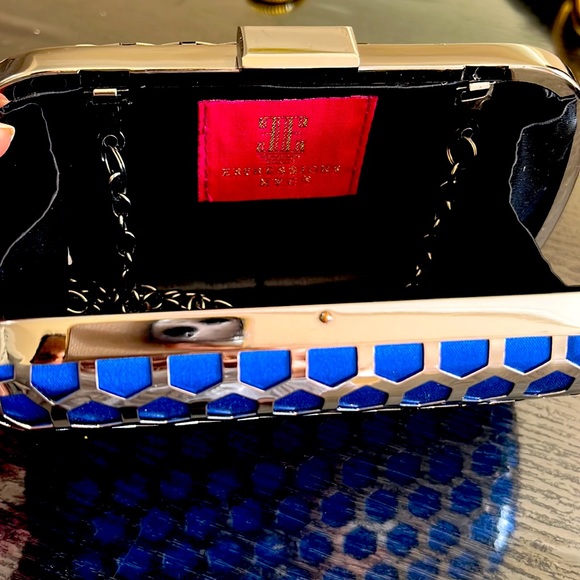 New Royal blue & gunmetal evening bag. - Picture 3 of 4